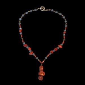 Handmade Stone Necklace Red Coral Sodalite‎ Lariat Native Inspired Boho Choker
